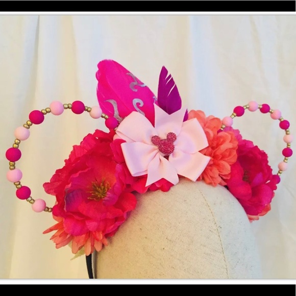 Princess Pink Bow Disney Beaded Minnie Mouse Ears - Picture 2 of 5